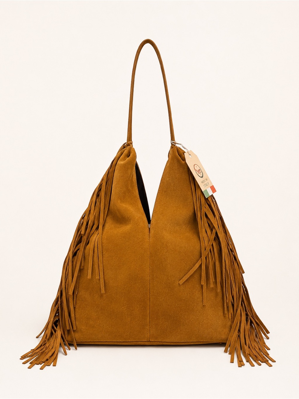 Divina Firenze Italian Suede Fringe Shoulder Bag Tan Brown NWT